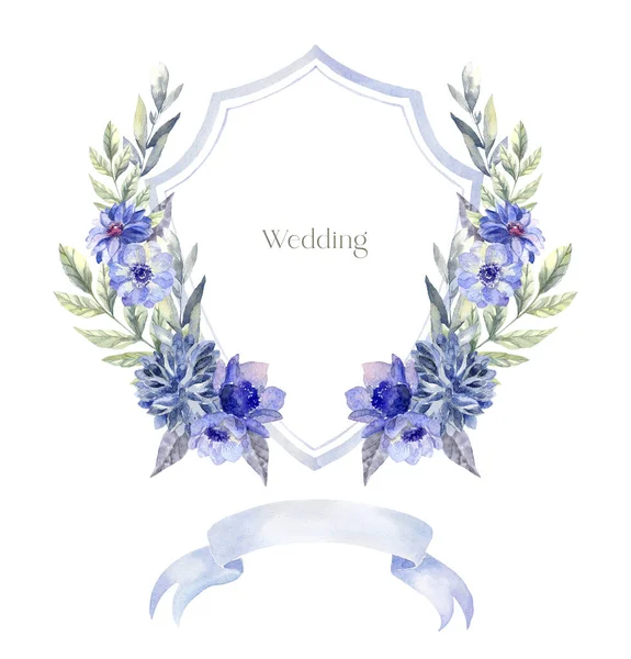 Watercolor Crest Anemone Flowers White Background Wedding Design — Stock Photo, Image