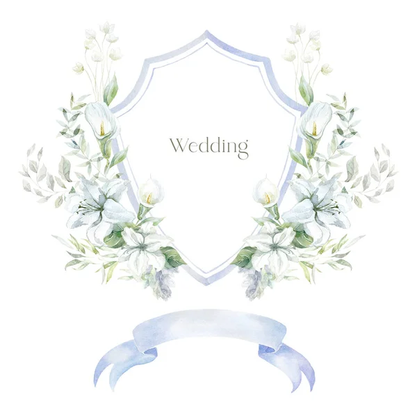 Αδιάβροχο Crest Λευκά Λουλούδια Στο Λευκό Φόντο Σχεδιασμός Γάμου — Φωτογραφία Αρχείου