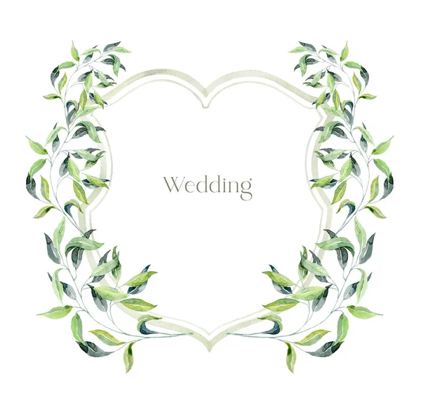 Crest Aquarela Com Folhas Verdes Fundo Branco Design Casamento — Fotografia de Stock