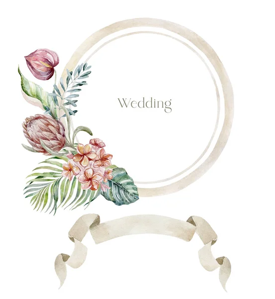 Crest Aquarela Com Flores Vermelhas Fundo Branco Design Casamento — Fotografia de Stock