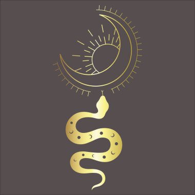 Çizgi Sanat Tasarımı ve Koyu Arkaplanda Hilal. Vektör İllüstrasyonu.