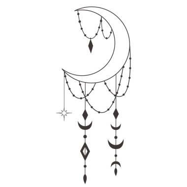 Beyaz arka planda Crescent ile Çizgi Sanat Tasarımı. Vektör İllüstrasyonu.