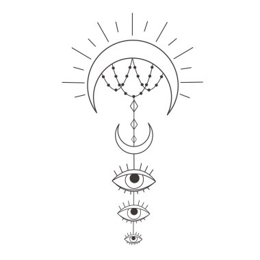 Beyaz arka planda Crescent ile Çizgi Sanat Tasarımı. Vektör İllüstrasyonu.