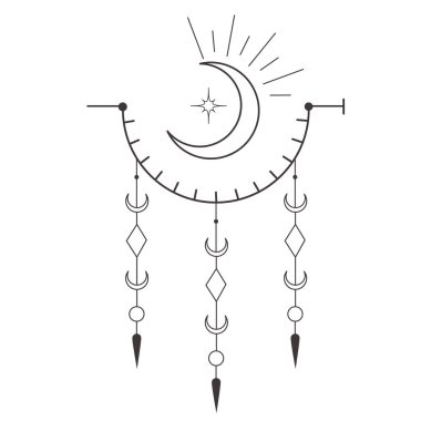 Beyaz arka planda Crescent ile Çizgi Sanat Tasarımı. Vektör İllüstrasyonu.