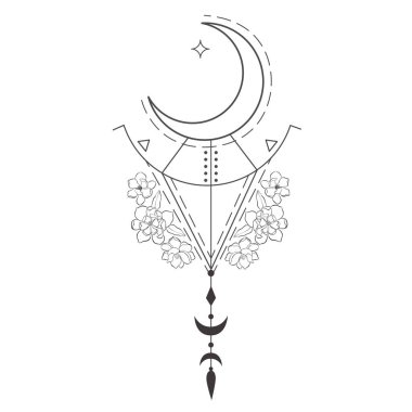 Beyaz arka planda Crescent ile Çizgi Sanat Tasarımı. Vektör İllüstrasyonu.