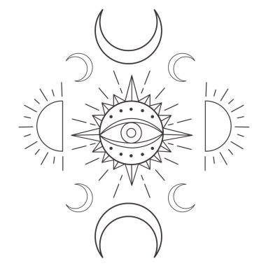 Beyaz arka planda Crescent ile Çizgi Sanat Tasarımı. Vektör İllüstrasyonu.