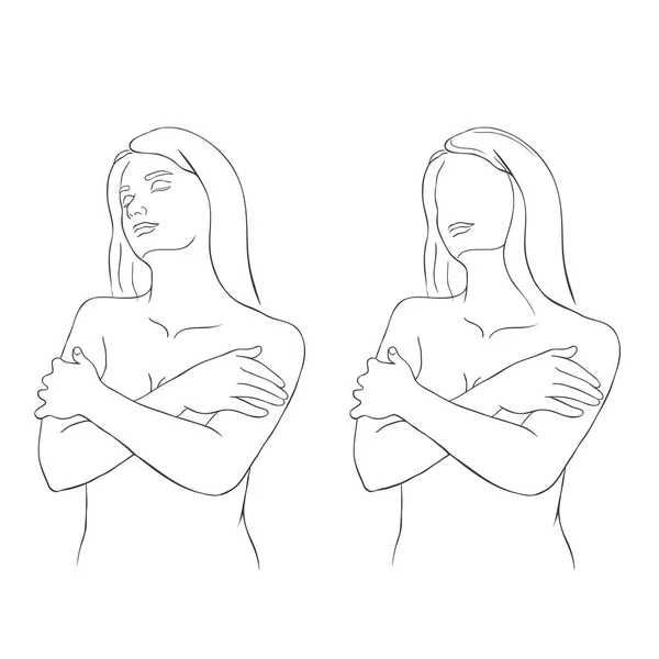 Line Art Pretty Women Vektorová Ilustrace — Stockový vektor