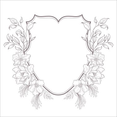 Çiçekler ve Yapraklarla Düğün Tepesi. Çizgi Sanatı İllüstrasyonu.