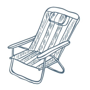 Plaj Sandalyesi Çizgisi Sanat Resimleri. Vektör.