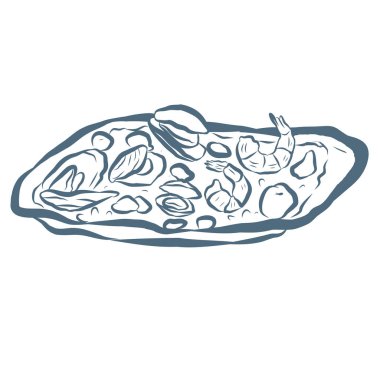 Line Art Illustration of Mediterranean Dish. Vektör Grafiği.