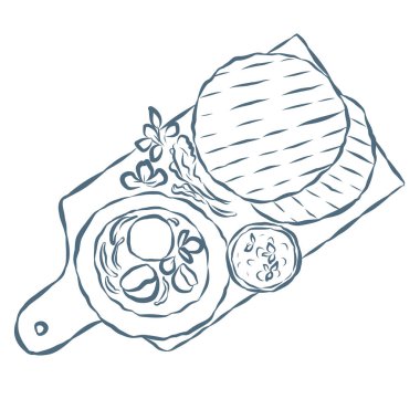 Tabakla Tabağın Çizgi Sanat İllüstrasyonu. Vektör Grafiği.