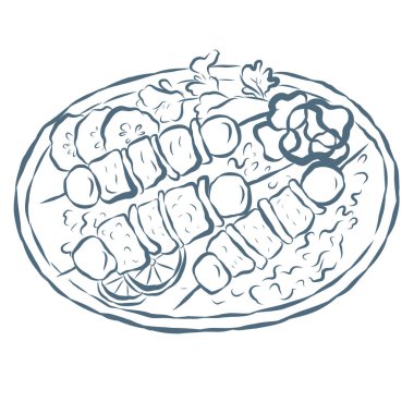 Line Art Illustration of Mediterranean Dish. Vektör Grafiği.