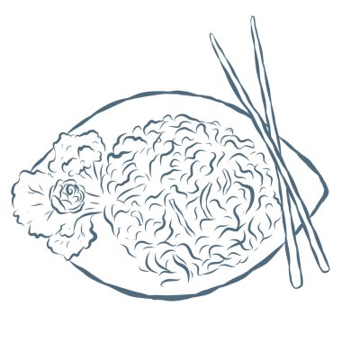 Line Art Illustration of Mediterranean Dish. Vektör Grafiği.