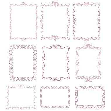 Bir dizi kaprisli çerçeve. Çizgi Sanatı İllüstrasyonu.