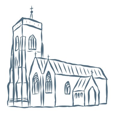 Kilisenin Çizgi Sanat İllüstrasyonu. Vektör Grafiği.