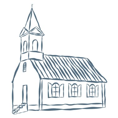 Kilisenin Çizgi Sanat İllüstrasyonu. Vektör Grafiği.