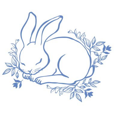 Çiçekli Şirin Çizgili Sanat Tavşanı. Vektör İllüstrasyonu.