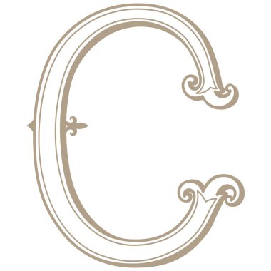 Vintage Letter ve Monogram C 'nin Vektör İllüstrasyonu.