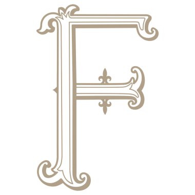 Vintage Letter ve Monogram F 'nin Vektör İllüstrasyonu.
