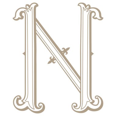 Vintage Letter ve Monogram N 'nin Vektör İllüstrasyonu.