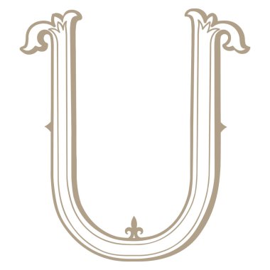 Vintage Letter ve Monogram U 'nun Vektör İllüstrasyonu.