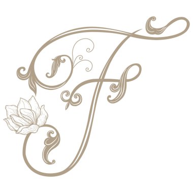 Vintage Letter ve Monogram F 'nin Vektör İllüstrasyonu.