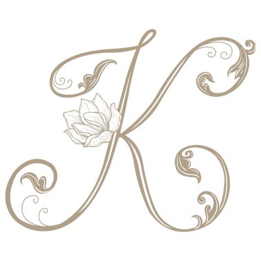 Vintage Harf ve Monogram K Vektör İllüstrasyonu.