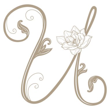 Vintage Letter ve Monogram U 'nun Vektör İllüstrasyonu.
