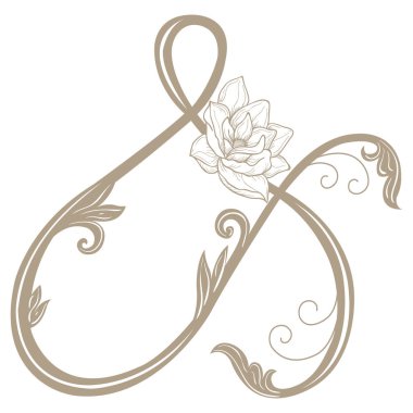 Vintage Floral Ampersand 'in Vektör İllüstrasyonu.