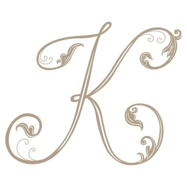 Vintage Harf ve Monogram K Vektör İllüstrasyonu.