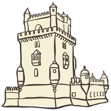 Belem Kulesi 'nin tasviri. Beyaz Arkaplanda Vektör Grafiği