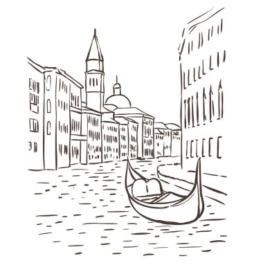Venedik 'in tasviri. Beyaz Arkaplanda Vektör Grafiği