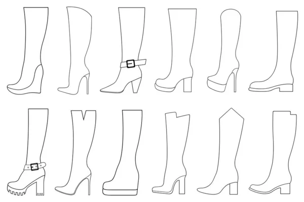 Illustratie Van Verschillende Laarzen Geïsoleerd Wit — Stockvector