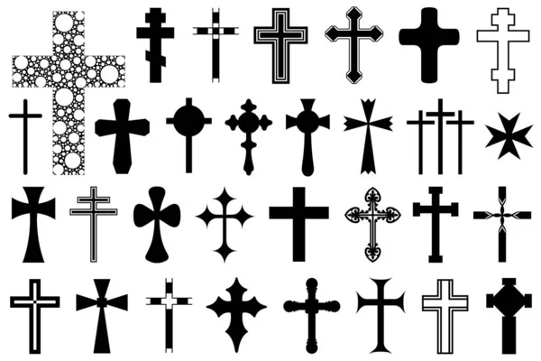Collection Different Crosses Isolated White — Stock Vector
