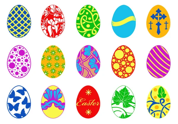 Sběr Různých Velikonočních Vajec Izolovaných Bílém — Stockový vektor