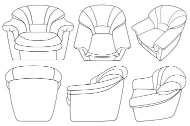 Beyaz üzerine izole edilmiş farklı koltuklar koleksiyonu