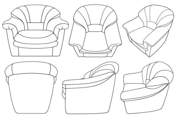 Kollektion Verschiedener Sessel Isoliert Auf Weiß — Stockvektor