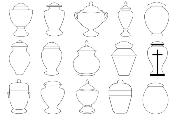 Farklı Cenaze Yakma Vazolarının Beyazı Izole Edilmiş Hali — Stok Vektör