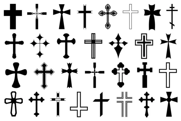 Illustration Different Crosses Isolated White — Stock Vector
