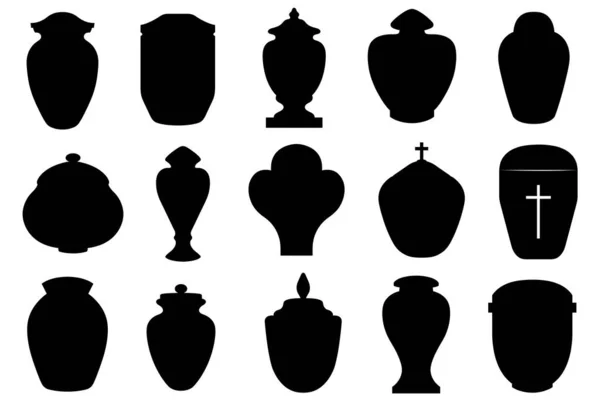 Collection Different Funeral Cremation Urns Isolated White Vector Graphics
