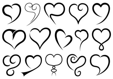 Beyazda izole edilmiş farklı çizgi kalpler.