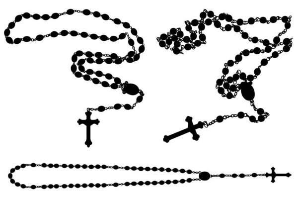 Set of different rosaries isolated on white