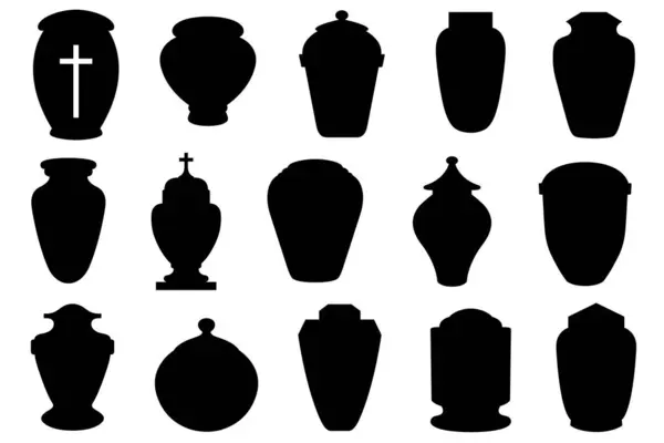 stock vector Collage of different funeral cremation urns isolated on white