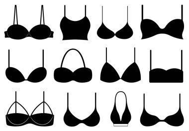 Beyaz arkaplanda izole edilmiş çeşitli sütyen türleri