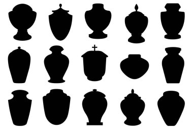 Set of different funeral cremation urns isolated on white background clipart