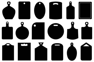 Farklı mutfak kesme tahtalarının kolajı beyaz arkaplanda izole edildi