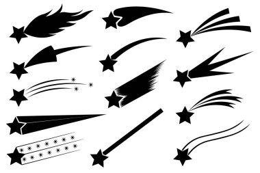 Beyaz arkaplanda izole edilmiş farklı kayan yıldız grupları