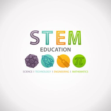 Eğitim kavramı Logo kaynaklanıyor. Bilim teknoloji Mühendisliği matematik.