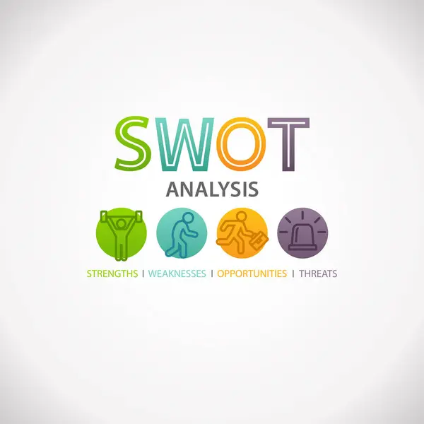 Swot Analysis Strategy Planning Technique Business Marketing Wheel Infografik Stärken — Stockvektor