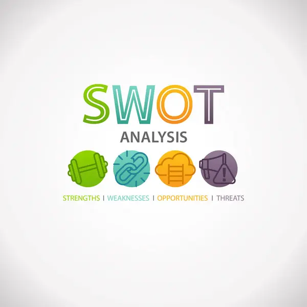 Swot Análise Estratégia Planejamento Técnica Business Marketing Wheel Infográfico Forças —  Vetores de Stock